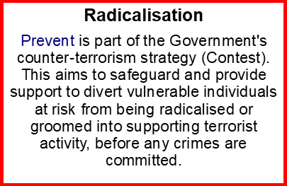 Image giving an explanation of radicalisation - PREVENT progreamme