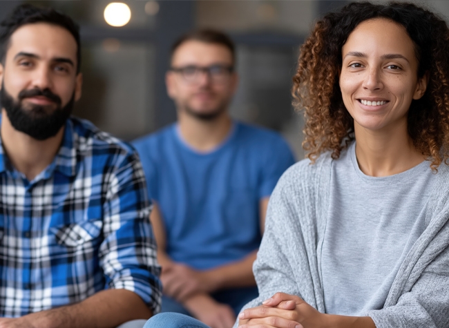 Three people looking at the camera